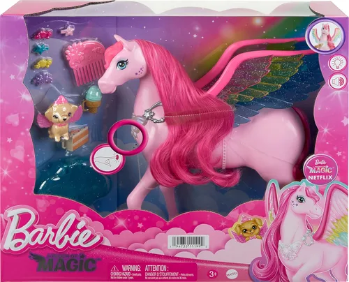 Vista 6 de Barbie Mattel Fairytale A Touch of Magic Pink Pegasus with Puppy