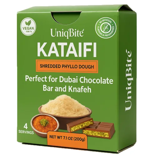 Vista 7 de Kataifi Pastelería para barra de chocolate Dubai, 7 oz (200 g), masa de fillo desmenuzada seca, masa Phyllo Kadayif Katafi Knafeh