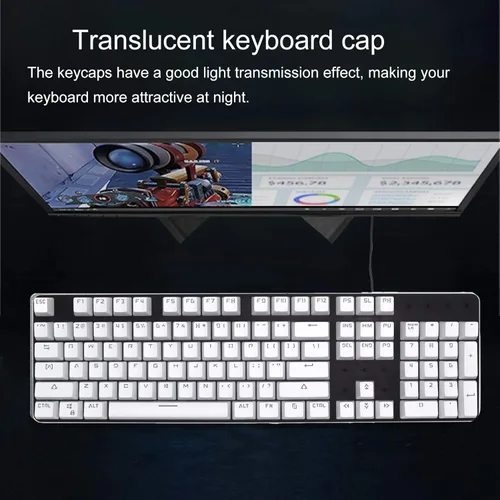 Vista 5 de Juego de 104 teclas mecánicas retroiluminadas para juegos, retroiluminación ABS resistentes al desgaste, accesorios de teclado de repuesto