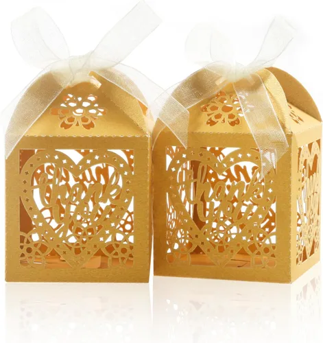 Vista 9 de COTOPHER Cajas cortadas con láser, 100 cajas de regalo de agradecimiento, cajas de regalo de boda, cajas de dulces de encaje para bodas, despedidas