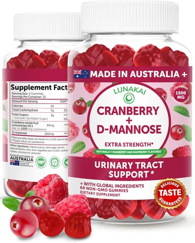 Lunakai Gomitas de arándano para mujeres de 1500 mg (extracto 50:1) con D-manosa de 200 mg - Suplemento diario de arándano para la salud del tracto