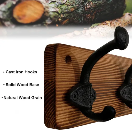 Vista 4 de WEBI Perchero rústico de montaje en pared, 5 ganchos de hierro fundido montados en pared, perchero colgante de servicio pesado, ganchos antiguos