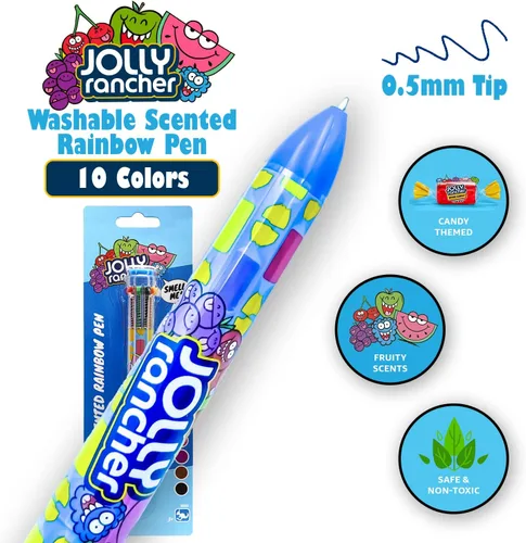 Vista 3 de Hershey Jolly Rancher - Bolígrafo perfumado de arcoíris, retráctil, multicolor, perfumado, 1 unidad, 10 aromas para niños de 3, 4, 5, 6, 7 años