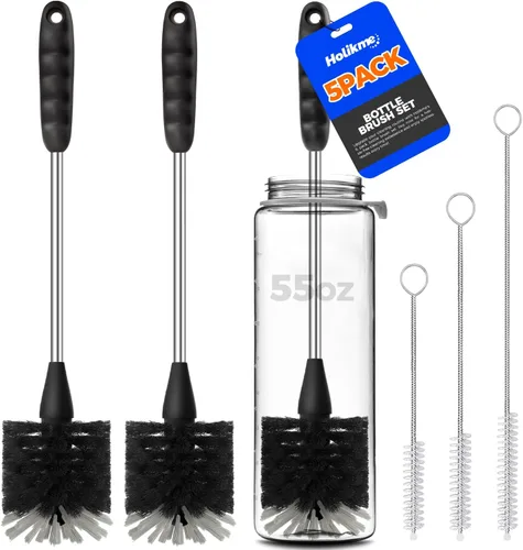 Vista 12 de Holikme Juego de 6 cepillos para botellas, cepillo limpiador de botellas de acero inoxidable de mango largo de 14 pulgadas, 3 cepillos para popotes