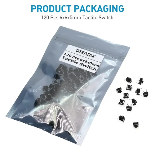 Vista 4 de QTEATAK Interruptor de botón táctil momentáneo de 0.236 x 0.236 in x 0.197 in, para PCB 4 pines, color negro