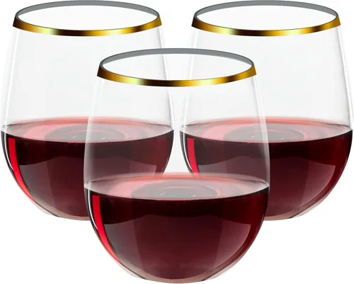 Vista 9 de FOCUSLINE Paquete de 32 copas de vino de plástico sin tallo, vasos de vino desechables transparentes de 12 onzas, copas de vino de plástico