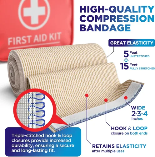 Vista 3 de Vendaje elástico de alto rendimiento, paquete de 6 (2 x 2 pulgadas, 2 x 3 pulgadas, 2 x 4 pulgadas), vendaje de compresión fuerte de cierre