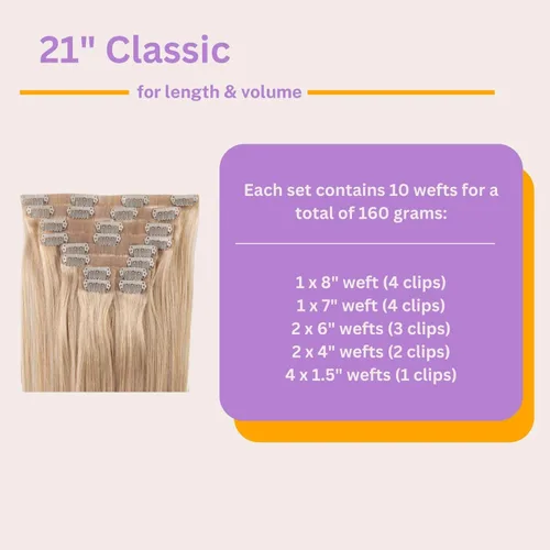 Vista 3 de BFB Hair Extensiones de cabello con pinzas para mujer, extensiones de cabello humano real, rubio descalzo con reflejos rubios, 21 pulgadas, 10