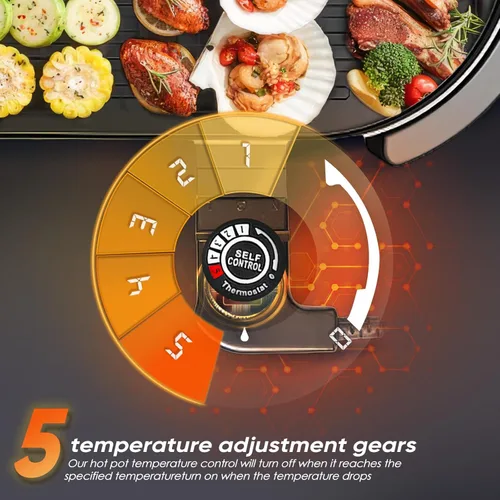 Vista 2 de Olla caliente eléctrica 2 en 1 sin humo con parrilla, olla caliente extraíble de 2200W, combo de barbacoa coreana y Shabu para interior, sartén