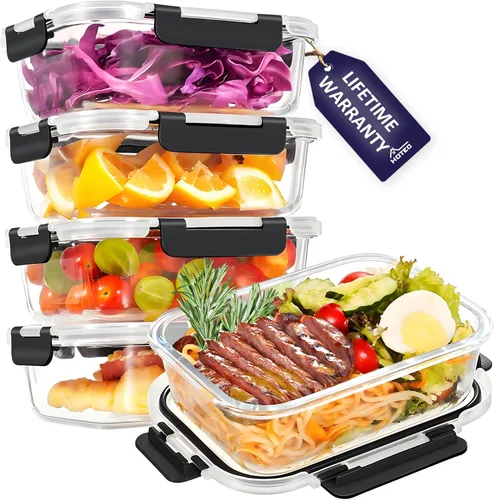 Vista 7 de HOTEC Recipiente de vidrio de almacenamiento de alimentos de 35 onzas, recipientes herméticos de vidrio para almuerzo y frutas con tapas, apto