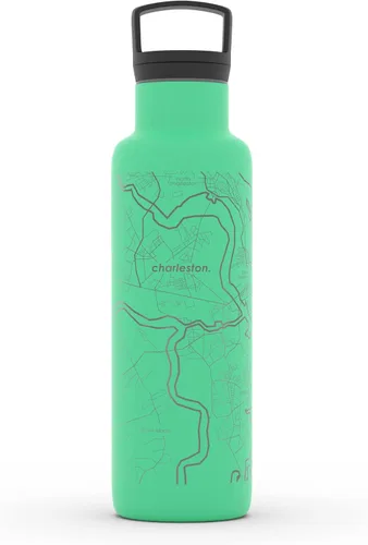 Vista 148 de Well Told Botella de agua aislada con mapa de Chicago Illinois, botella de acero inoxidable grabada (21 onzas, blanco) botella aislada de mapa