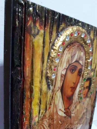 Vista 3 de Virgen María con Jesús icono de Jerusalén - Iconos bizantinos griegos ortodoxos (Medium)