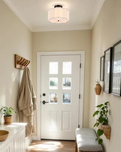 Vista 7 de VONLUCE Lámpara de techo semiempotrada de 12.6 pulgadas, moderna lámpara de techo de 3 luces con pantalla en forma de pétalos blancos, 3 enchufes