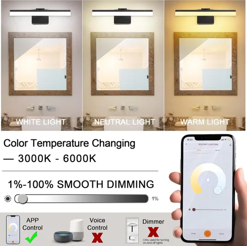 Vista 3 de SOLFART Luces LED ajustables de 18 pulgadas para tocador de baño, luces de baño sobre espejo, luz de tocador negra, accesorios de iluminación