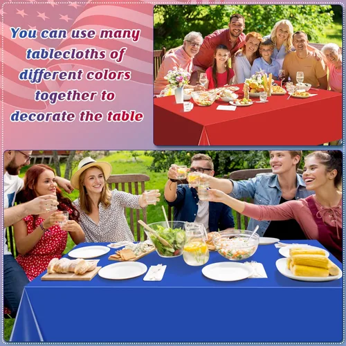 Vista 4 de 3 Pack 4th of July Tablecloths, Red White and Blue Disposable Plastic Tablecloth, Rectangle Table Cover for Independence Day Memorial Day Veterans