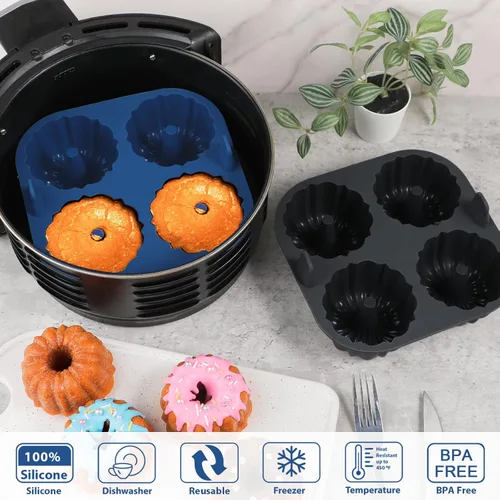 Vista 5 de Webake Sartén de silicona para hornear para hornear, moldes de tubo estriado antiadherentes sin BPA, 4 cavidades, juego de 2