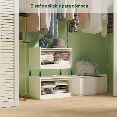 Vista 4 de woodtalks Cómoda apilable para puerta elevable, juego de 2 contenedores de almacenamiento con tapas, armarios multiusos para dormitorio, mesita