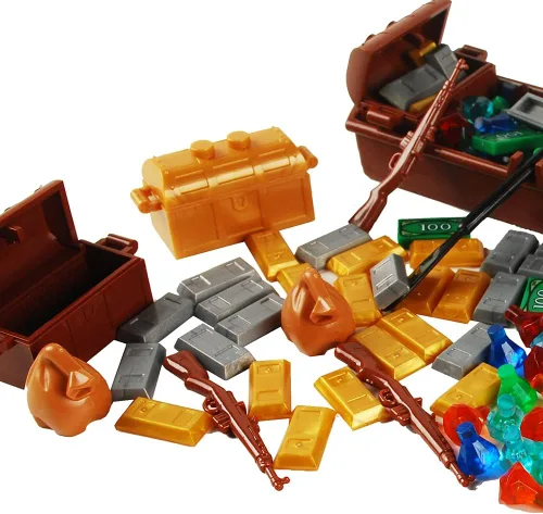 Vista 6 de 160 piezas de bloques de construcción pirata, accesorios de sedería, juego de cofre del tesoro, kit de ladrillos de construcción, juego