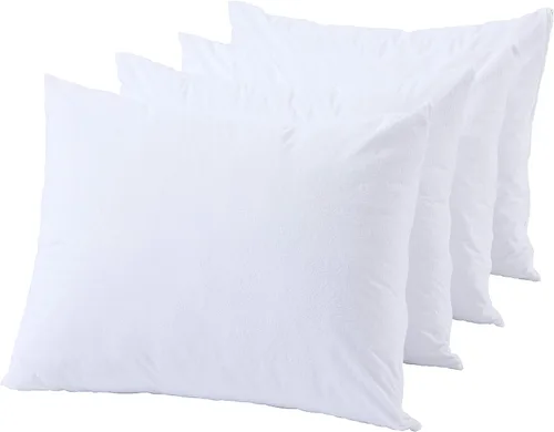 Vista 4 de Paquete de 4 protectores de almohada de tela de toalla de algodón, tamaño Queen, impermeables 100 %, cremallera, blancos, lavables, larga vida útil