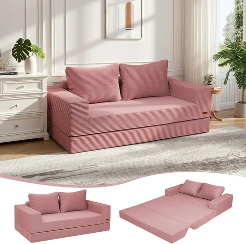 Vista 17 de COMAX Sofá cama futón, sofá cama plegable 4 en 1 con reposabrazos en forma de L, silla plegable convertible, colchón plegable para sala de estar