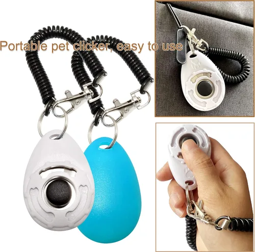 Vista 5 de Chadou Clicker de entrenamiento para mascotas como perro, gato, caballo, pájaro, delfín, cachorro con correa para la muñeca, paquete de 2