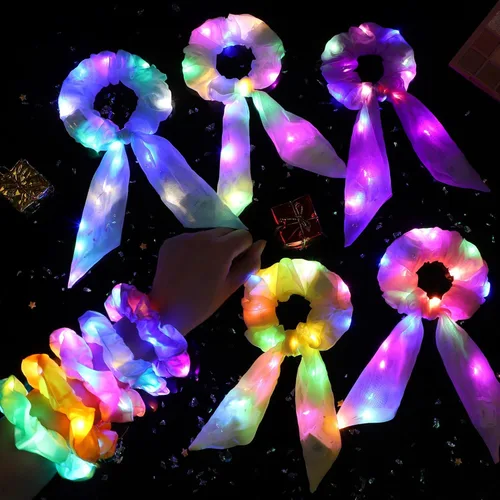 Vista 5 de 15 coleteros para el cabello con luz LED en 10 colores con 5 bandas de moño brillantes para mujeres y niñas, accesorios para el cabello
