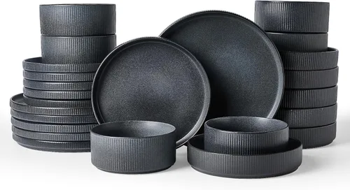 Vista 59 de Juego de vajilla Famiware Star con tazas, servicio para 4 (16 piezas), platos y cuencos de gres acanalado, resistentes a las astillas y a