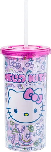 Vista 15 de Silver Buffalo Sanrio Hello Kitty - Taza de acero inoxidable con doble pared para soda con popote abatible, 11.8 onzas