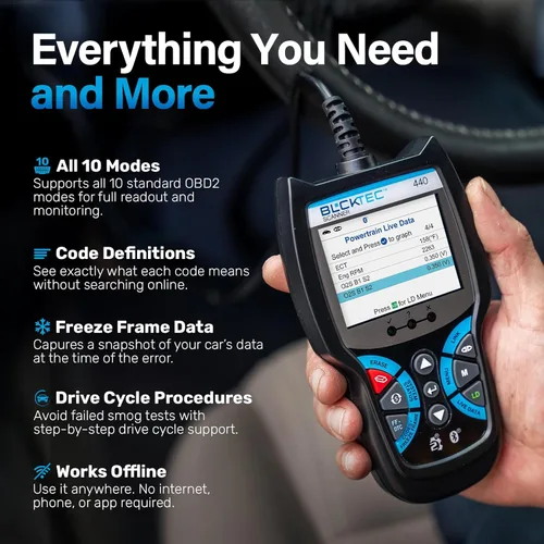 Vista 5 de BLCKTEC 440 Herramienta de diagnóstico Bluetooth OBD2 Escáner - Lector y escáner de código de coche - Viene con datos en vivo - Prueba del sistema