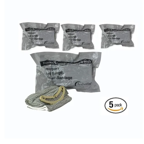 Vista 7 de ASA TECHMED Paquete de 5 vendajes de emergencia de 4 pulgadas estilo israelí, vendaje de combate militar para heridas de combate de primeros