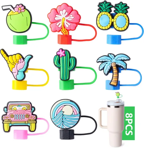 Vista 15 de Cubiertas de pajita de 8 piezas de la serie de baloncesto para vaso Stanley, tapa de pajita de 0.4in/10mm de diámetro, compatible con vaso Stanley