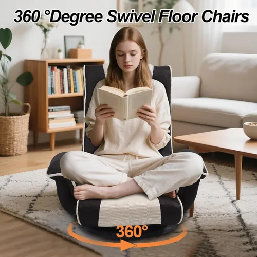 Vista 2 de Sillas giratorias de suelo para adultos, silla de juegos de suelo con brazos extra anchos, soporte de espalda de 14 ángulos, ajustable, cómodo, tela