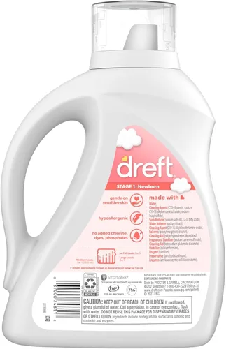 Vista 11 de Dreft Stage 1: Detergente líquido para bebés recién nacidos, suave para pieles sensibles, compatible con HE, 64 cargas