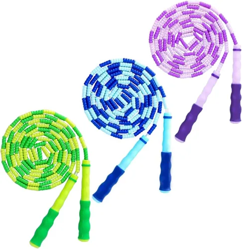 Vista 15 de Cuerda de saltar para niños, niñas y niños, cuerdas de saltar suaves con cuentas, cuerda de saltar ajustable, cuerda segmentada sin enredos