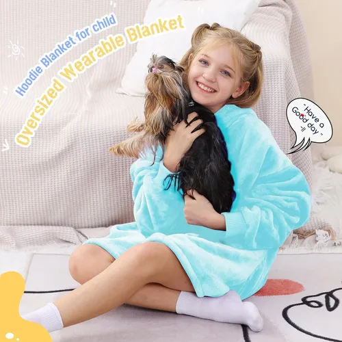 Vista 5 de Aemilas - Manta con capucha portátil para niños de 6 a 12 años, sudadera con capucha de gran tamaño para mayor comodidad, sudadera con capucha