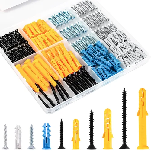 Vista 11 de KURUI Kit de anclajes para paneles de yeso con tornillos, 160 anclajes de pared de plástico y tornillos de cabeza Phillips galvanizados, 4 tamaños