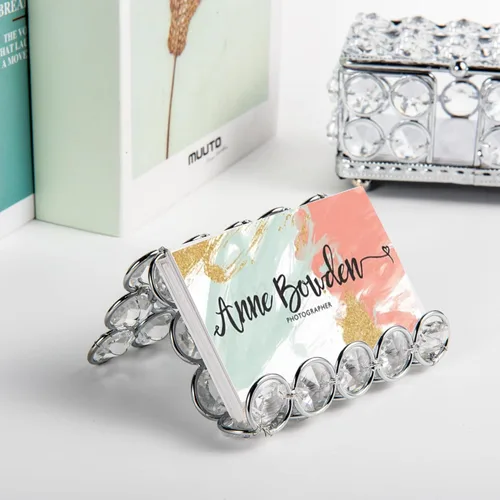 Vista 2 de Feyarl Soporte para tarjetas de visita de cristal, para oficina, tarjetas de presentación de negocios, brillante, para escritorio, tarjetas