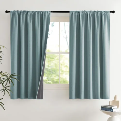 Vista 61 de NICETOWN Cortinas de lino 100% opacas para sala de estar con forro blanco aislado térmico, 52 pulgadas de ancho, 2 paneles, cortinas de 84 pulgadas