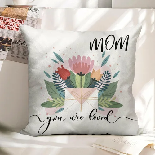 Vista 9 de Custom Pillow with Name,Printed in USA,18"x18" Personalized Linen Pillow Cover for Mom, Custom Gifts for Mother's Day (Style-1)