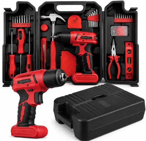 TLGREEN Juego de 101 herramientas y taladros inalámbricos de 8 V, kit de herramientas eléctricas recargables USB-C con motor sin escobillas y carga
