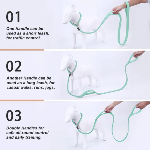 Vista 26 de Correa antideslizante para perro, correa de entrenamiento para perros con doble asa, correa antideslizante de cuero suave y collar, correa de nailon