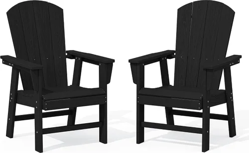 SERWALL Juego de sillas de comedor Adirondack para exterior, conjunto de 2, sillas de patio de HDPE resistentes a todo clima, color negro