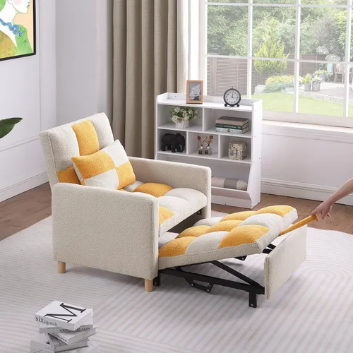 Vista 2 de Silla Cama Convertible, Sillón Sofá 3 en 1 Cama Futón Desplegable para Espacios Pequeños, Tela Teddy Suave, Marco de Metal Resistente, Amarillo
