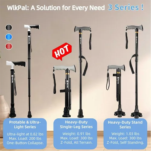 Vista 6 de Bastón plegable telescópico de un botón (Serie Anchor) – Como un paraguas Bastón plegable compacto, liviano y apto para viajes, ajustable, puntas