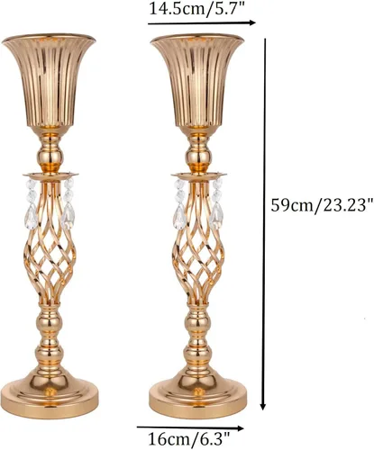 Vista 6 de Centros de mesa dorados de 23.2 pulgadas para mesa de boda, 2 centros de mesa de flores de boda para mesas, centros de mesa de jarrón de flores