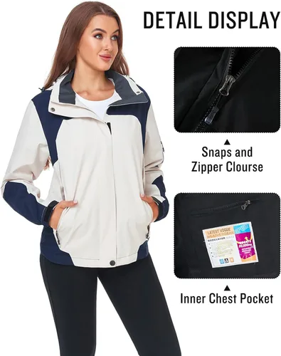 Vista 4 de SaphiRose Chaqueta impermeable para mujer, ligera, para exteriores, con capucha extraíble