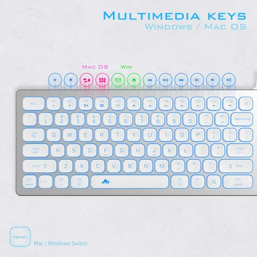 Vista 6 de POWZAN Teclado de Aluminio Silencioso con Cable Retroiluminado - Tecla Chiclet Delgada Compatible con Apple iMac, MacBook, Mac y PC, Teclado USB