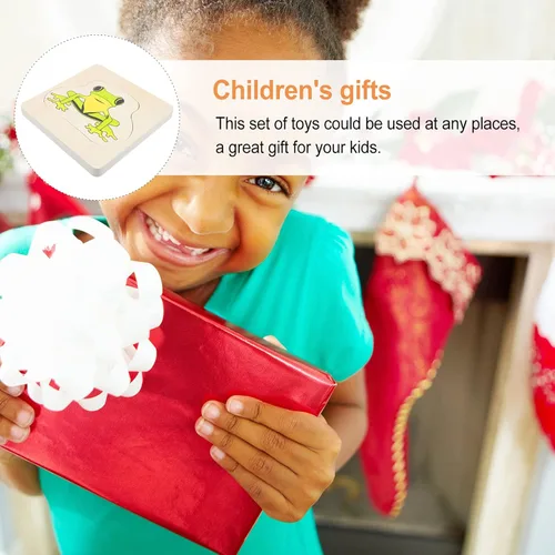 Vista 6 de jojofuny 1 juego de rompecabezas de madera multicapa, ciclo de vida de rana, juguete Montessori de dibujos animados, rompecabezas de bricolaje