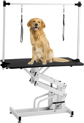 Mesa hidráulica de aseo para perros pequeños y grandes, mesa profesional de aseo de mascotas resistente con brazo superior ajustable y soga, rango