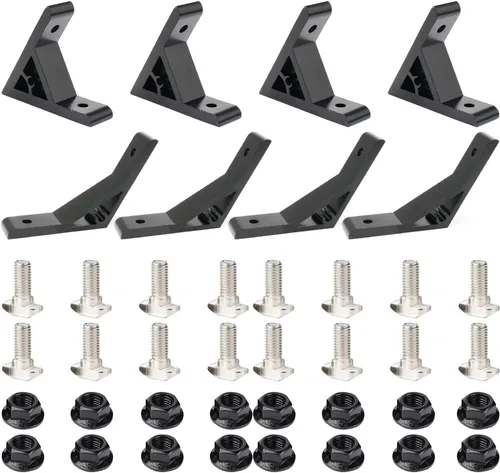 Vista 28 de 10 juegos de perfiles de extrusión de aluminio de la serie 2020, soportes en L de ángulo recto negro con tuercas y pernos de ranura en T M5